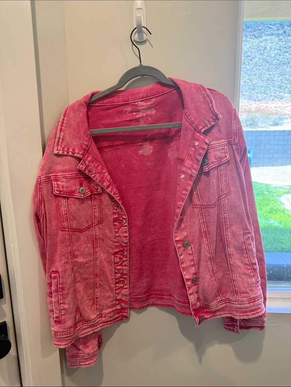 Women's Pink Denim Jacket - Casual Washed Trucker